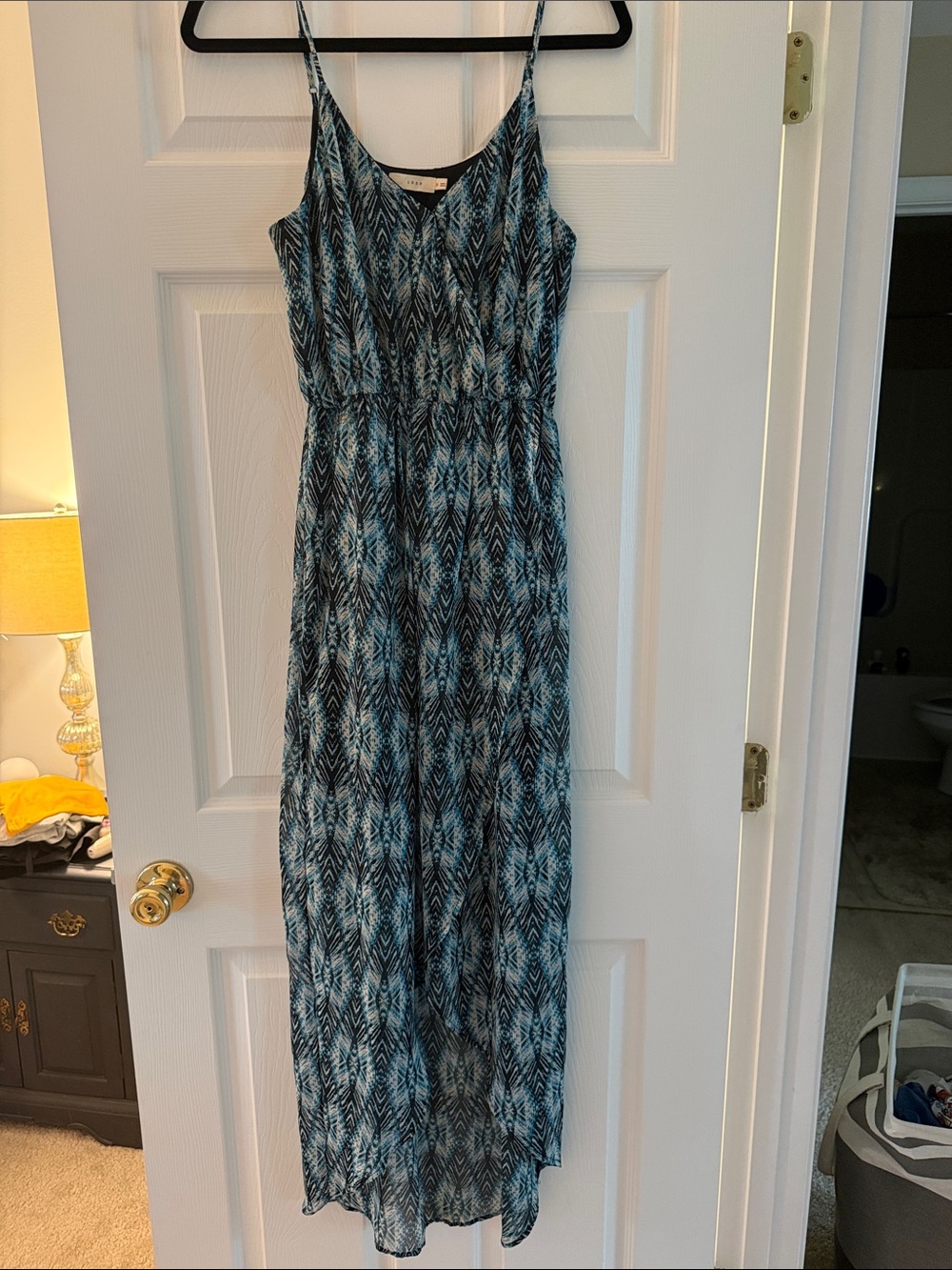 Lush Blue Patterned Spaghetti-Strap Maxi Dress